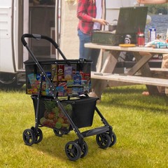 Oxford Cloth Foldable Shopping Cart 50kg Capacity Detachable Mesh Bag Black
