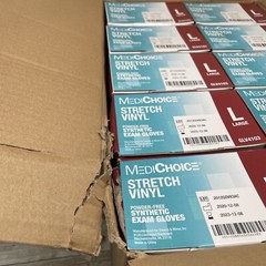 Dented Case Medi Choice Size: LARGE Stretch Vinyl EXAM GLOVES See Dates