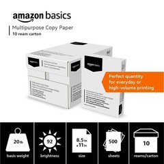 Multipurpose Copy Printer Paper 20 lb, 8.5×11″, 5000 Sheets, 92 Bright White, 10