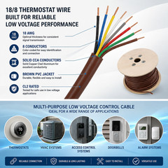 18/8 Thermostat Wire 250FT CL2 18AWG Solid CCA HVAC Alarm Control Cable