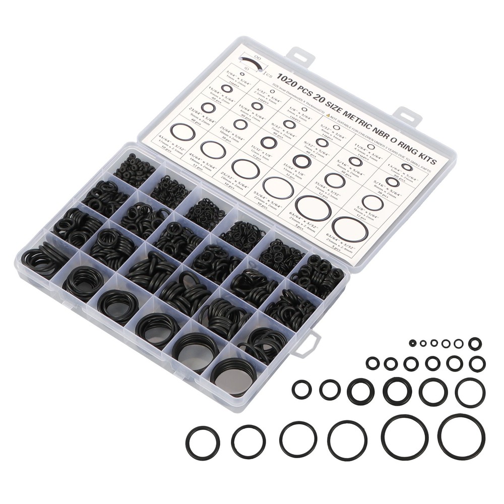 1020 Pcs O-Ring Kit 20 Sizes Nitrile Rubber Assortment Set, Oil & Heat Resistant