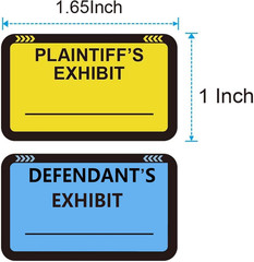 Legal Yellow Plaintiff’S Exhibit Blue Defendant’S Exhibit Stickers 1.65 X 1 Inch