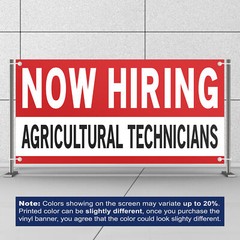 Now Hiring Agricultural Technicians 13 oz Heavy Duty Vinyl Banner Jobs Available