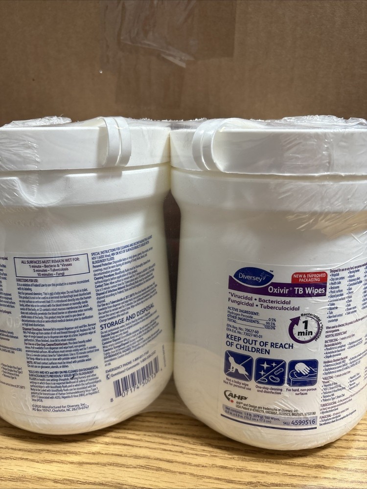 2-pk Diversey Oxivir TB Disinfectant Wipes 160 Wipes Each- New