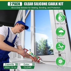 2 Pack 10.1oz Clear Silicone Caulk, 100% Waterproof Sealant for Home, RV | 10…