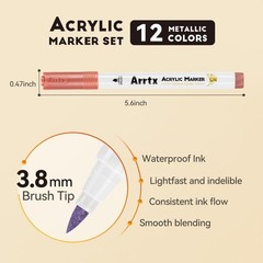 12 Colors Metallic Acrylic Paint Pens for Rock Painting, Extra Fine Tip Metallic