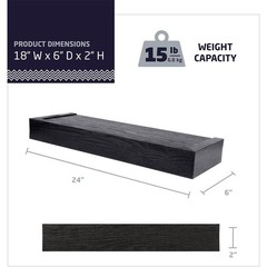 High & Mighty 18 Inch Modern Floating Shelf Holds Up To 15 lbs, Black (2 Pack)