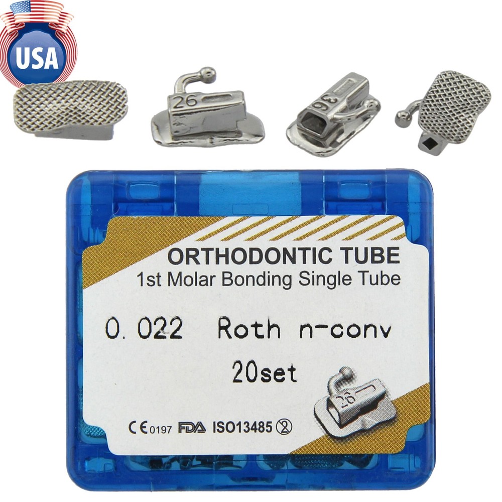 20 Sets Dental Orthodontic 1st Molar Roth 022 Buccal Tubes Bondable Mesh Base