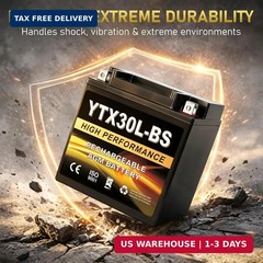 YTX30L-BS 12V 30Ah AGM Sealed Motorcycle Battery, Maintenance-Free, Compatible w