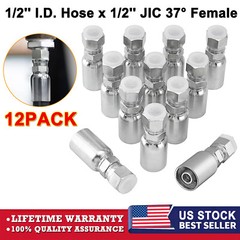 12-Pack 1/2″ Hydraulic Hose End Fittings: 1/2″ I.D. Hose x 1/2″ JIC 37 ° Female