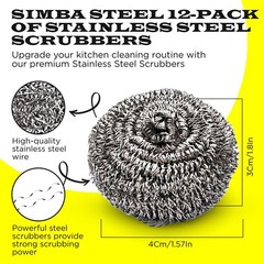 Stainless steel scourer 12 pcs scrubber for pots dishes ovens grills SIMBASTEEL