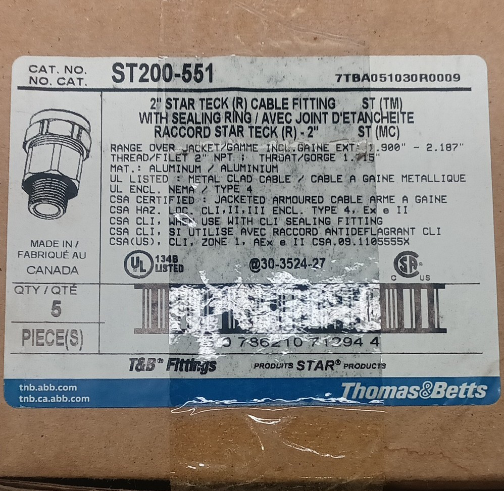Thomas & Betts ST200-551 2in Star Teck Threaded Cable Fitting Sealing Ring 4pc