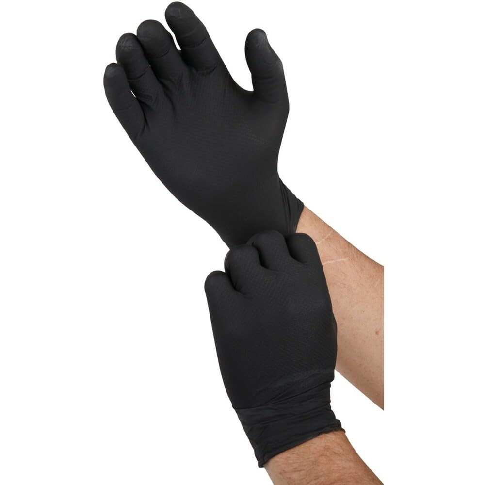 Grippaz 6 Mil Thick Black 100% Nitrile Disposable Gloves, Patented … Fast Ship