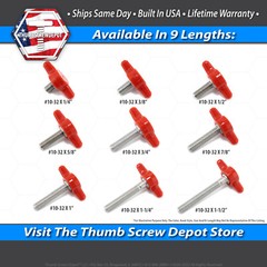 #10-32 x 1″ Thumb Screw Stainless Steel – Red Tee / Wing Knob – USA
