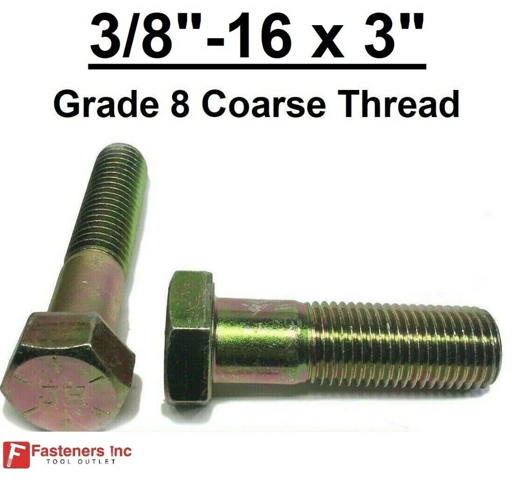 3/8-16 x 3″ (PT) Hex Bolt Yellow Zinc Plated Grade 8 Cap Screw Coarse Thread