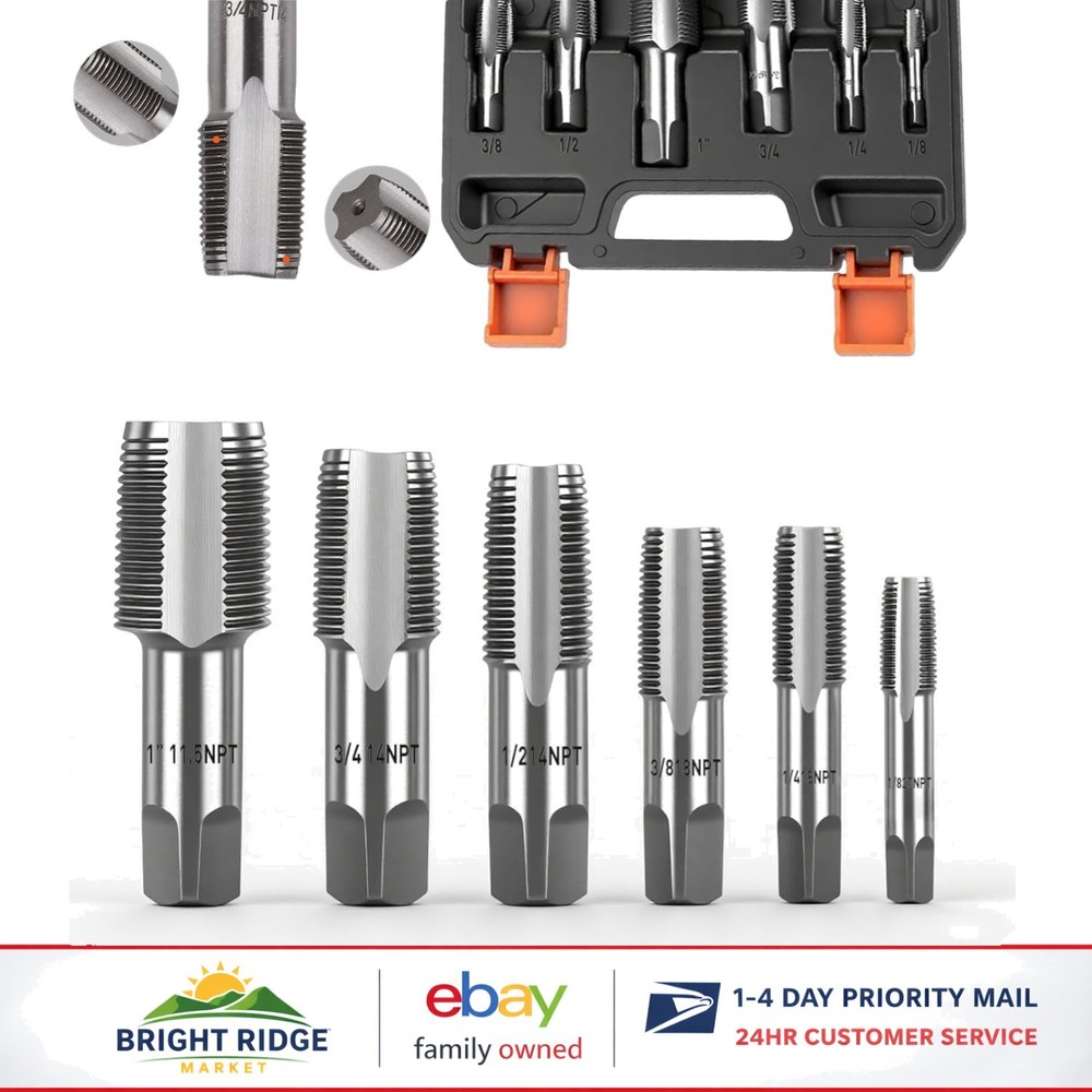 6-Piece NPT Pipe Tap Set for Precision Threading in Plumbing and Automotive Use