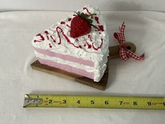Handmade Faux Fake Food Strawberry Cake Slice On Wood Pie Board