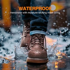 NINGO Men’s Steel/Soft Toe Work Boots Waterproof Leather Industrial Safety Boots