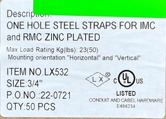 3/4″ 1 hole Steel Halex type IMC/Rigid Snap-on Conduit Pipe Strap 100 pc
