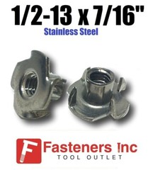 (CHOOSE QTY) 1/2-13 x 7/16″ Long Barrel Stainless Steel T-Nut Tee Nut 4-Prong