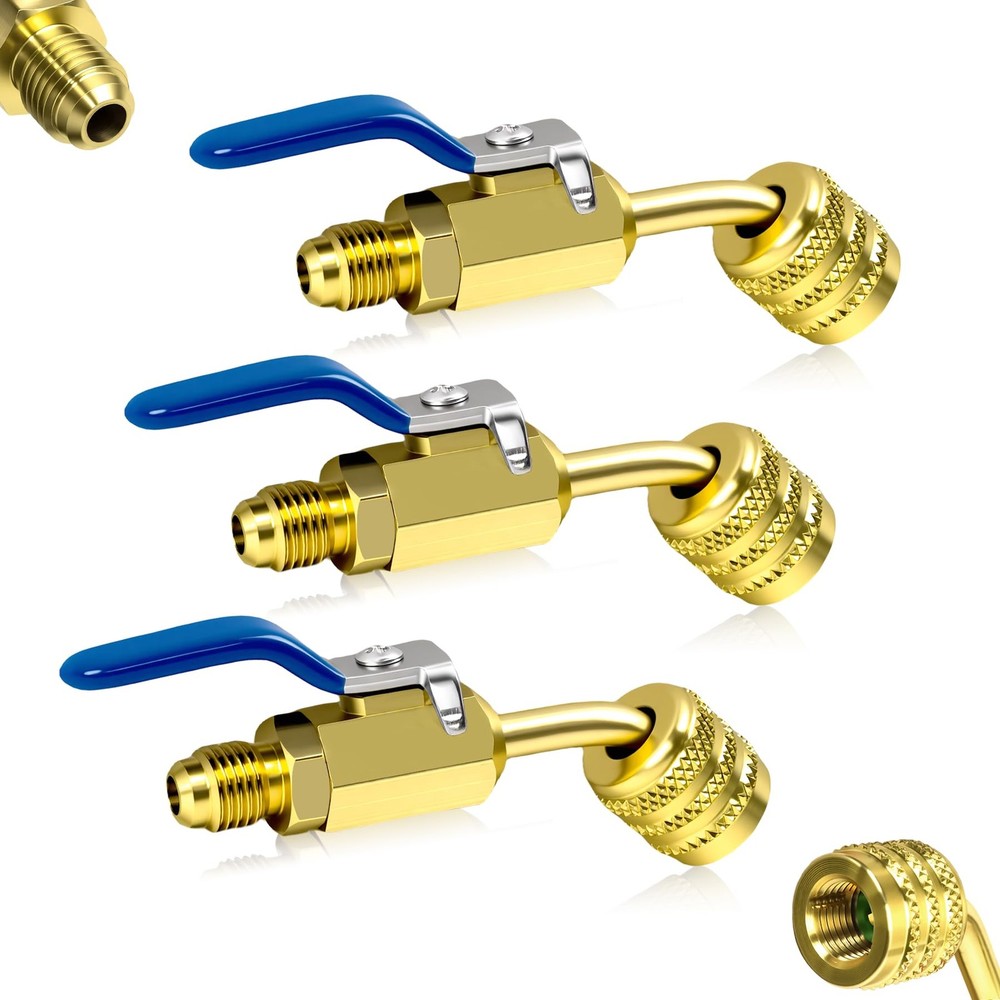 A2L Refrigerant Ball Valve Adapter 1/4″ Female to Male Flare Fittings 3Pcs