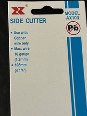 XY-AX103 Side Cutter Stainless Steel for Copper Wire Only up to 16 AWG 4.75 Inch
