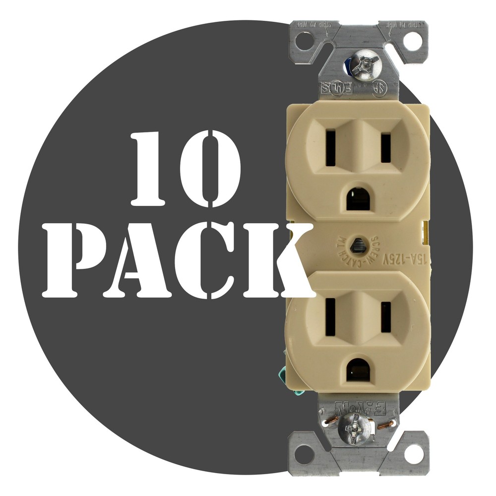 HUBBELL BR15I10Z SPEC GRADE DUPLEX RECEPTACLE, 15A, 120V, IVORY, (10-PACK)