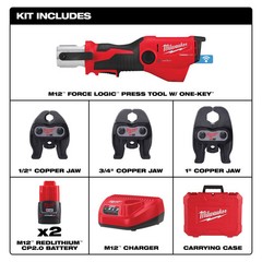 NEW!! Milwaukee M12 Force Logic Press Tool Kit With Onekey W/ 1/2-1″ CTS Jaws