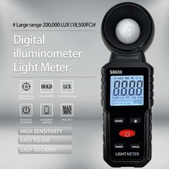 Digital Light Meter 20 to 200,000 Lux 18,500FC Illuminance Photometer