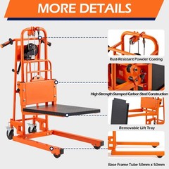 Material Lift Winch Stacker with Casters, 500 Lbs Capacity, 35″ Max Lift Height