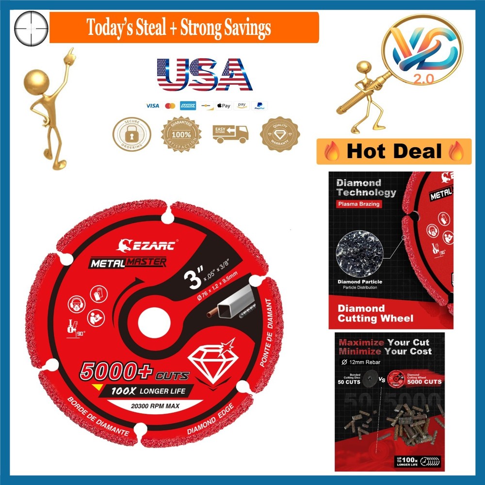 3 Inch Diamond Cut Off Wheel for Metal, Rebar, Steel, Inox, Aluminum