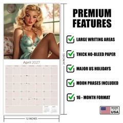 Retro Pin Ups Wall Calendar 2025 FULL SIZE 12×24 Made in USA