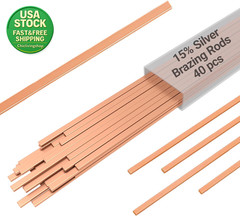 15 Percent Silver Brazing Rods 40 Pack Bcup-5 Phos Copper HVAC Welding 10 Inch