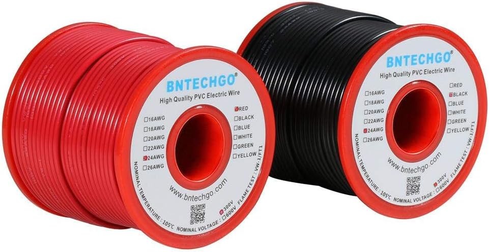 24 Gauge PVC 1007 Solid Electric Wire Red and Black Each 100 ft 24 AWG 1007 Hook