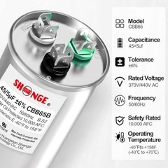 45+5uF 45/5 MFD ±6% 370V/440V CBB65B AC Capacitor, Dual Run Round Capacitor…