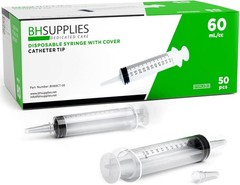 BH Supplies 60mL Syringe Catheter Tip Sterile with Caps (No Needle) 50 Syringes