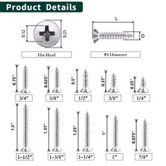 #4 x 7/8″ (100 pcs) Flat Head Sheet Metal Screws, 304 Stainless Steel (18-8), Ph