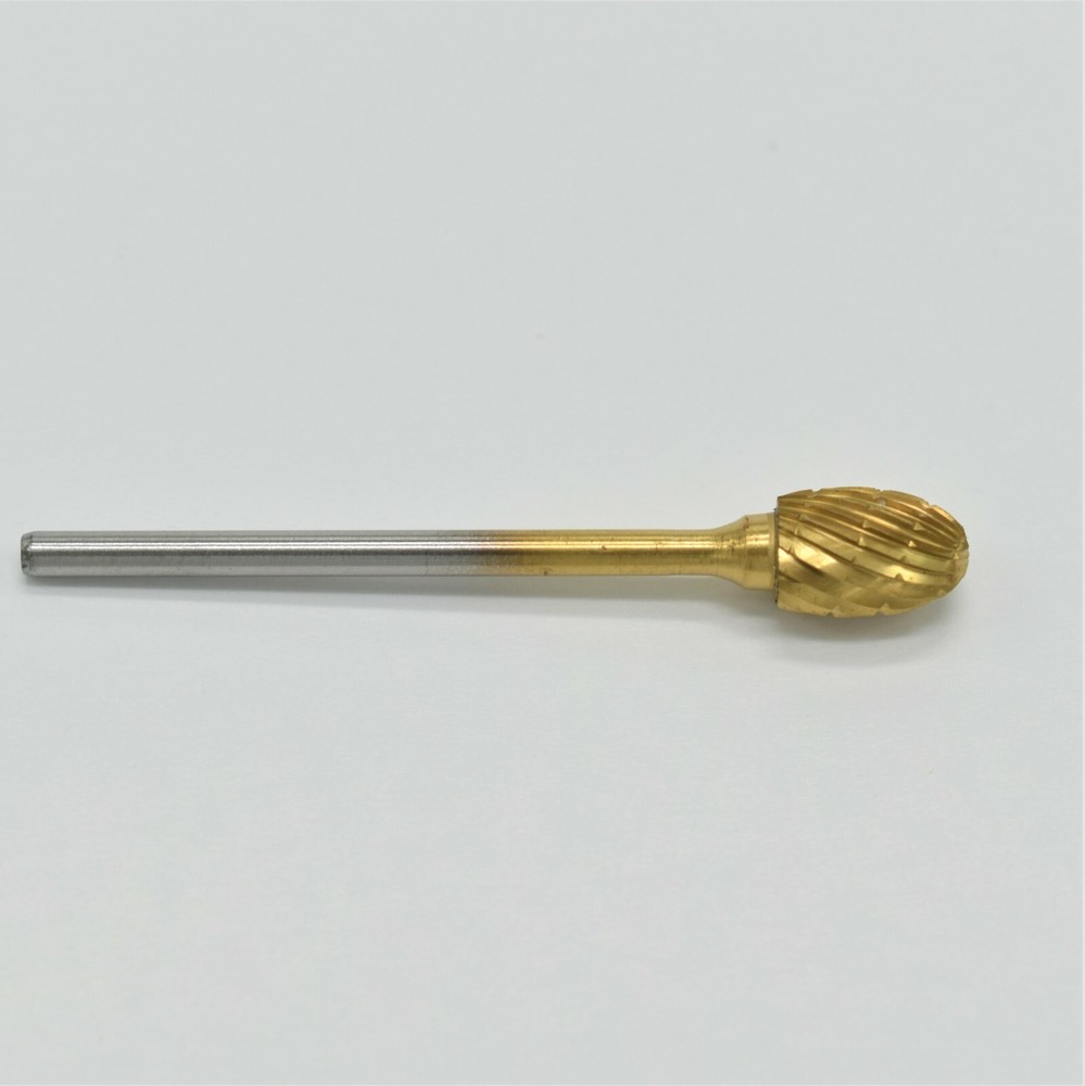52-C Regular Cut Golden Carbide Bur 3/32 Shank Egg Shape Dental Lab Acrylic TiN