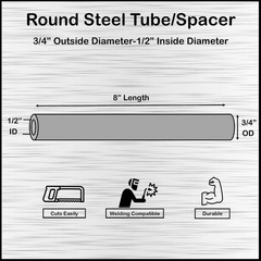 3/4″ OD X 1/2″ ID 8″ Long (2 Pack) Metalspacersonline round Steel Tube/Spacer Se