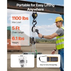 Uimoso Manual Lever Chain Hoist 1/2T 1100lbs 5ft Lift Alloy Steel Lifting Tasks