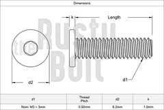 M3 x 5mm, Socket Head Screws, Ultra Low Profile, Thin, Wafer, Steel, Black