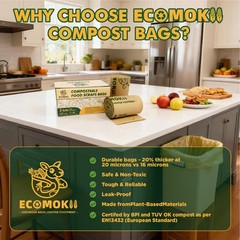 Ecomokii Compostable Trash Bags 3 Gallon 120 Count Extra Thick 0.8 Mil Small