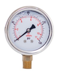 Pressure Gauge,Liquid Filled,2″ Dia,0-160 PSI,1/4 NPT Lower Mount