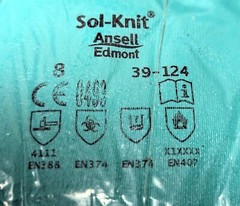12 Pair Ansell 39-124 Alpha-Tec Sol-Knit Chemical Resistant Gloves, Size 8 [E1S2