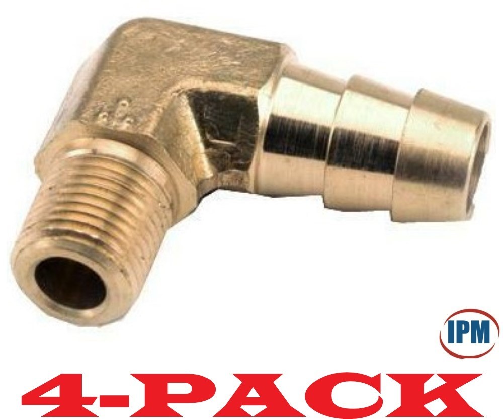 4-PACK! 1/2″ Hose Barb x 1/4″ Male NPT Brass 90° Elbow 8HB-4MNPT-90 (IPM) NEW!