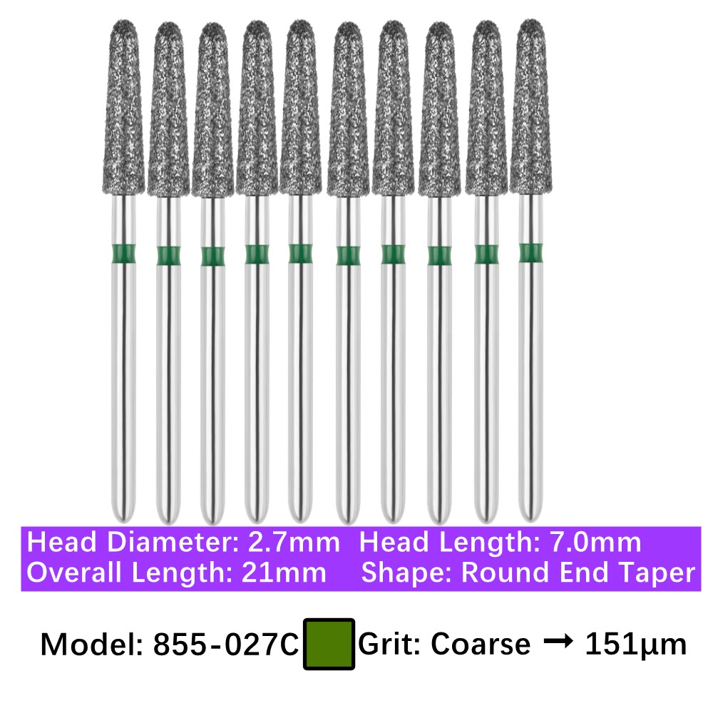10pc Dental FG High Speed Diamond Burs Round End Taper Burs 855-027C Coarse Grit