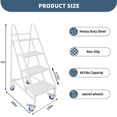 4 Step Non-Slip Rolling Ladder with 4 Wheels & Handrails 661LBS, 18″ W x 50″ H