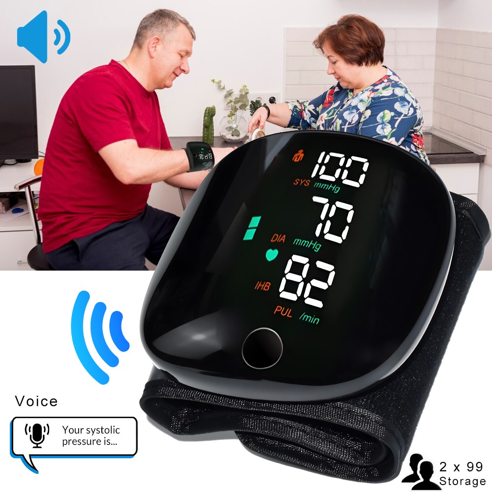 Rechargeable Blood Pressure Monitor Wrist Voice Automatic Heart Rate BP Machine