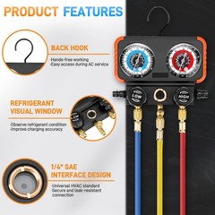 HVAC AC 3 Way Manifold Gauge Set w/ 5ft Hoses R134a R410a R22 R32 R404a Tool Kit