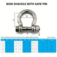2PCS 316 Stainless Steel M10 Clevis Pin O Ring Bow Anchor Locking Ring Shackle